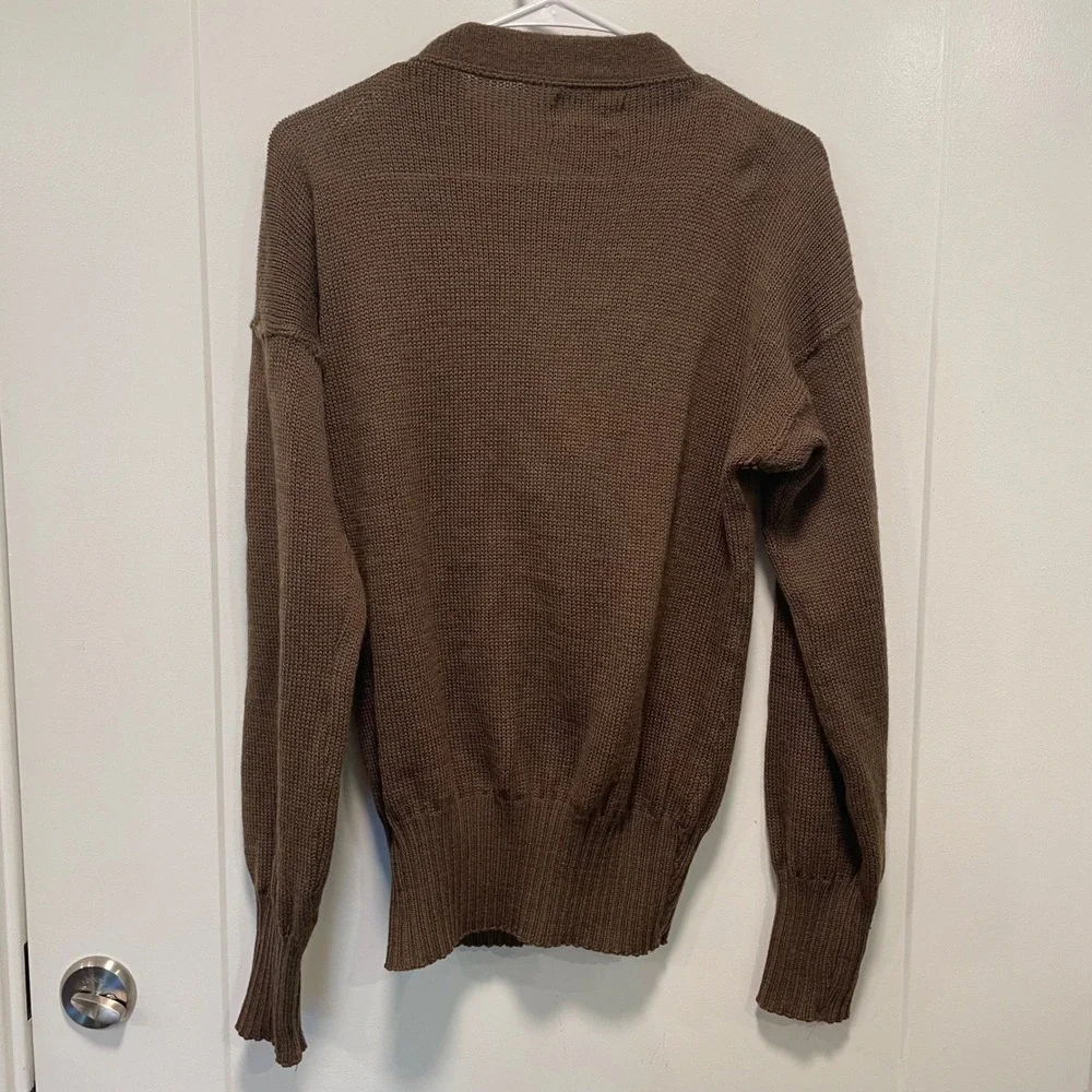 Vintage US Military 100% Wool 5 Button Henley Sweater Brown Mens Large 42-44